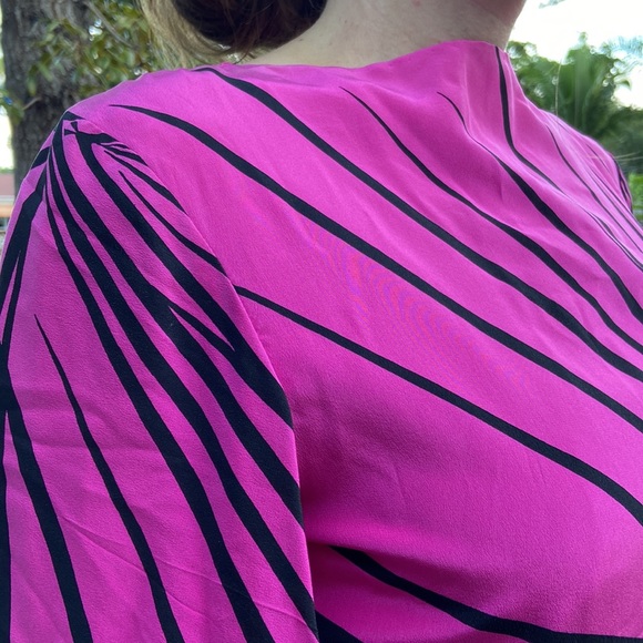 Vintage Pink Black Stripe Long Trumpet Boat Neck Sleeve Knee Length Dress! - Picture 9 of 12